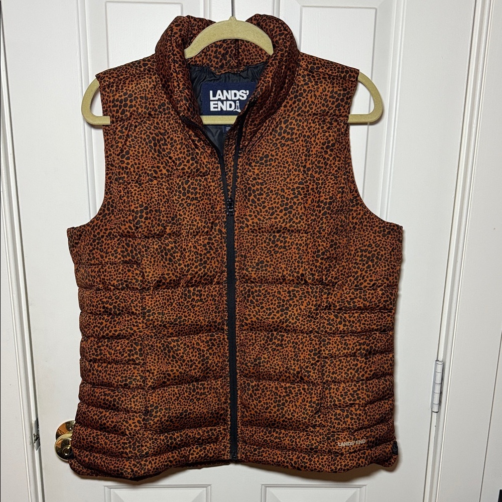 Lands'‎ End Leopard Print Puffer Vest